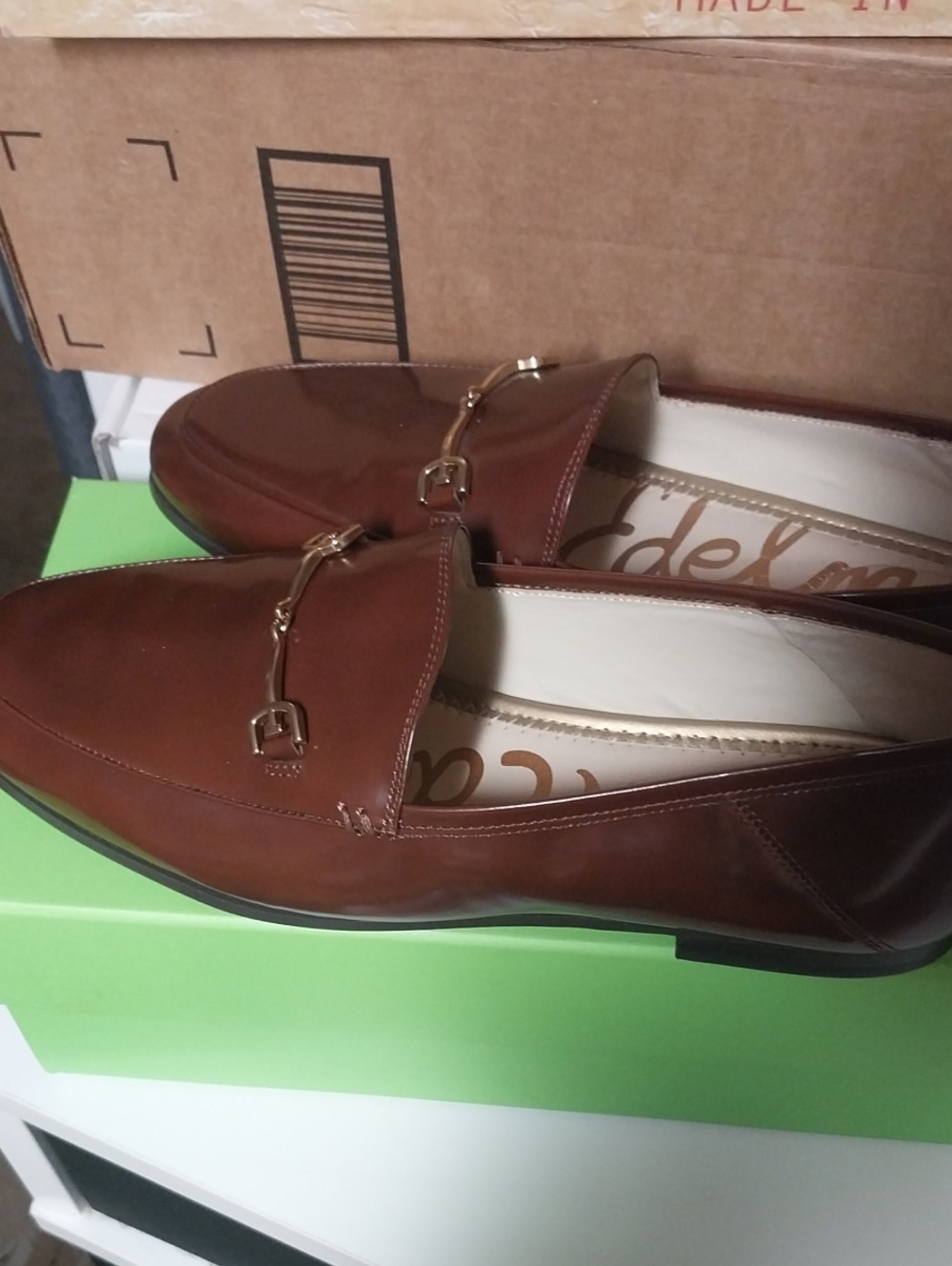 Sam Edelman Brown Leather Bit Loafers with Gold Hardware